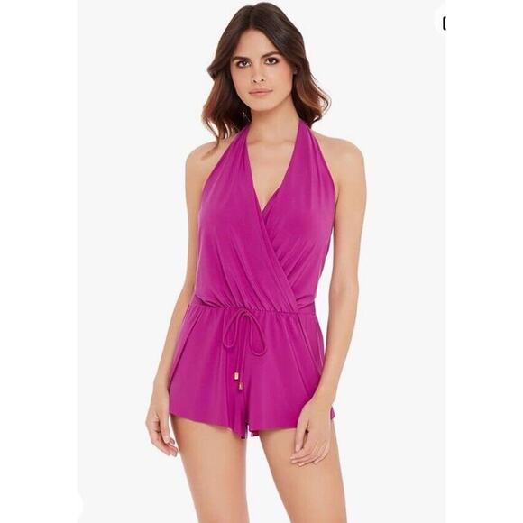 Magicsuit Womens Swimwear Plus Solid Bianca V-Neck Soft Cup Halter One Piece 24W - Picture 1 of 15